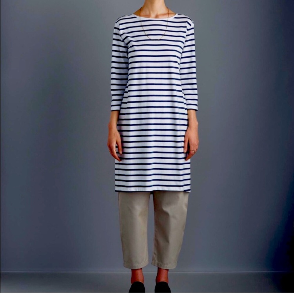Kowtow Building Block Boatneck Dress in blue white stripe small